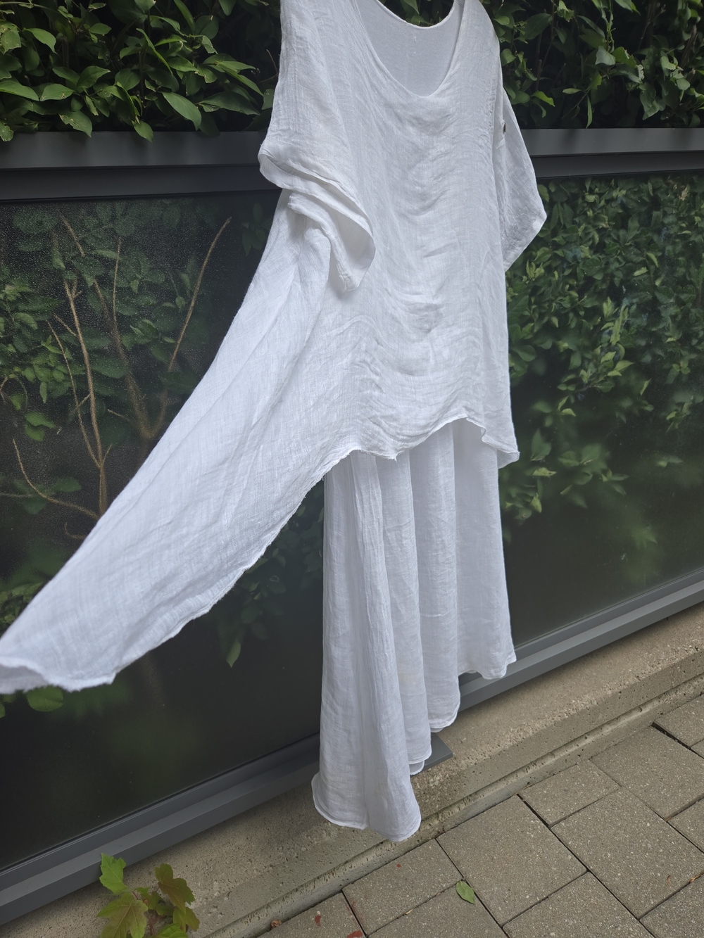 BOHO White Linen Midi Dress with Layered Tunic - Women US L - Picture 5 of 9